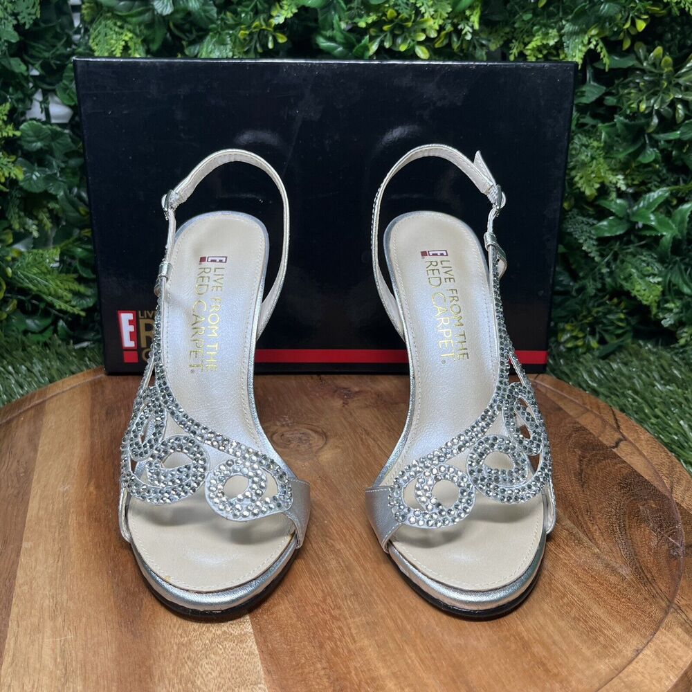 E! Live‎ From The Red Carpet Heels Women’s 8.5 Silver Dress Bridal Sandals 1662 - Picture 5 of 16